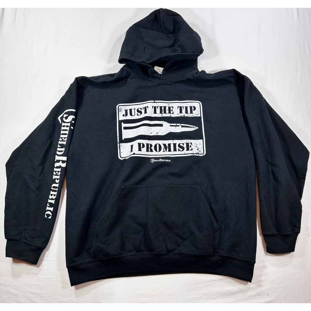 Shield Republic Just The Tip I Promise Hoodie Mens XL Black Graphic Pullover